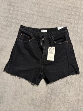 Zara Black Denim Shorts Size 10 New With Tags